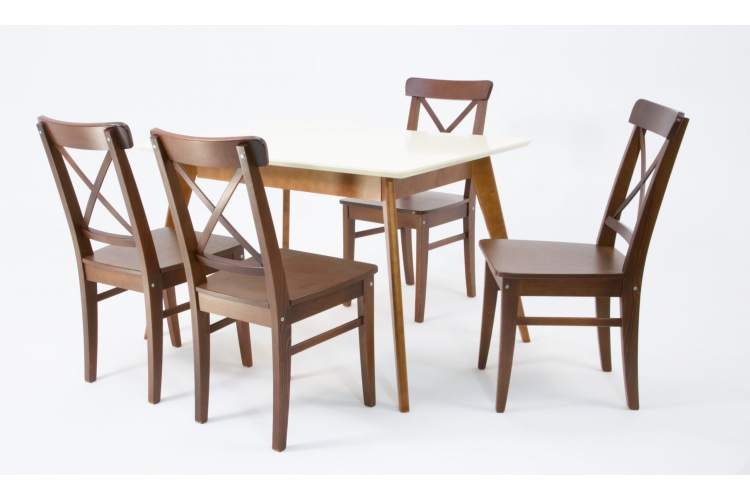 Стол Сканди 120 орех/слоновая кость со стульями Ингольф орех