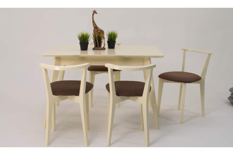 Стол Сканди 120 слоновая кость со стульями Франк слоновая кость велюр коричневый-3