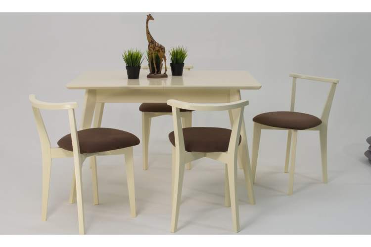 Стол Сканди 120 слоновая кость со стульями Франк слоновая кость велюр коричневый-4