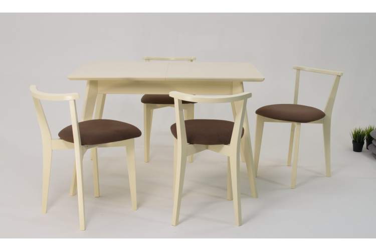 Стол Сканди 120 слоновая кость со стульями Франк слоновая кость велюр коричневый-1