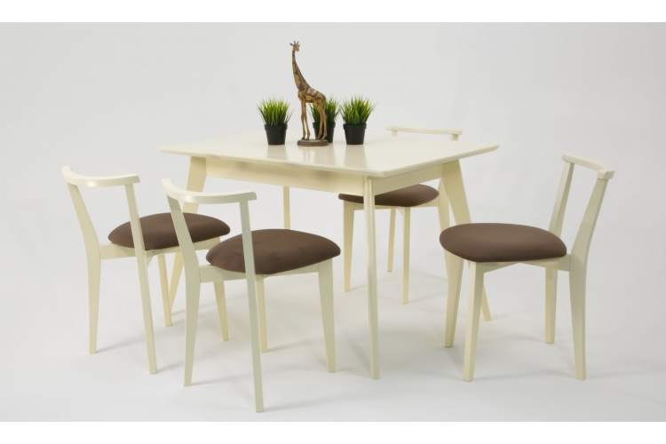 Стол Сканди 120 слоновая кость со стульями Франк слоновая кость велюр коричневый-2