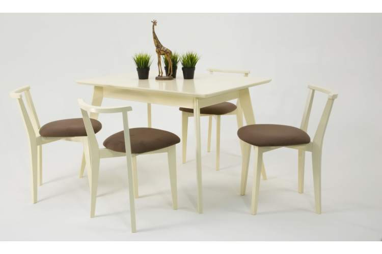 Стол Сканди 120 слоновая кость со стульями Франк слоновая кость велюр коричневый-5