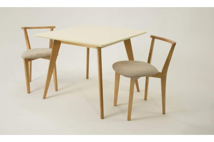Стол Сканди М 100 натур/слоновая кость со стульями Франк натур велюр бежевый-1