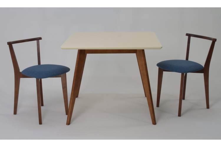 Стол Сканди М 100 орех/слоновая кость со стульями Франк орех рогожка синий-2
