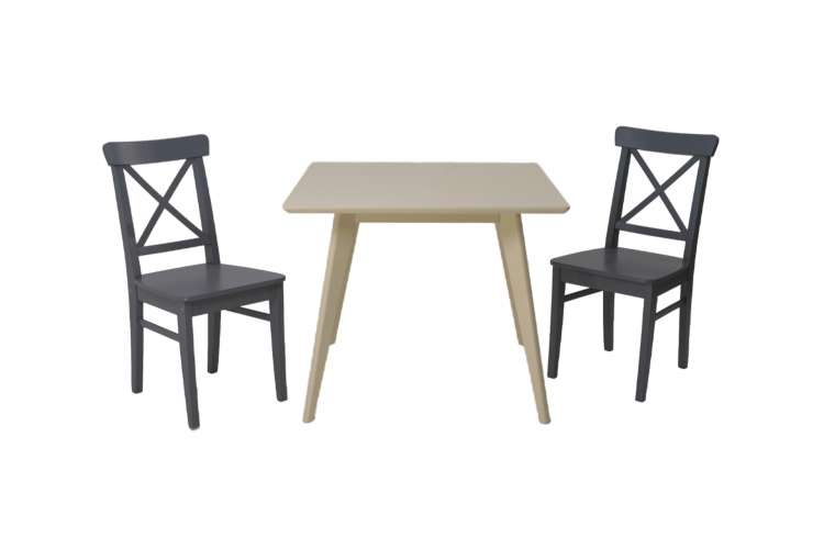 Стол Сканди М 100 слоновая кость со стульями Ингольф серый