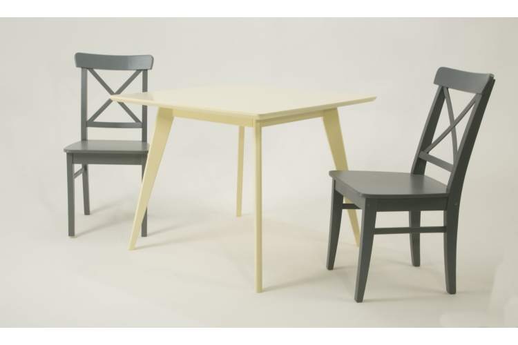 Стол Сканди М 100 слоновая кость со стульями Ингольф серый-1