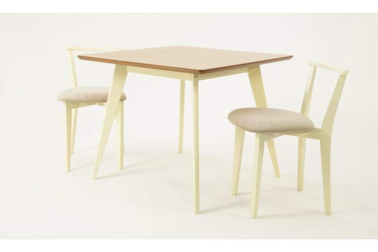 Стол Сканди М 90 слоновая кость/натур со стульями Франк слоновая кость велюр бежевый-1