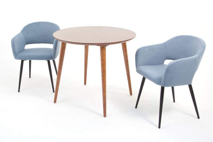 Стол Монте К 90 орех с креслами Пичч велюр синий