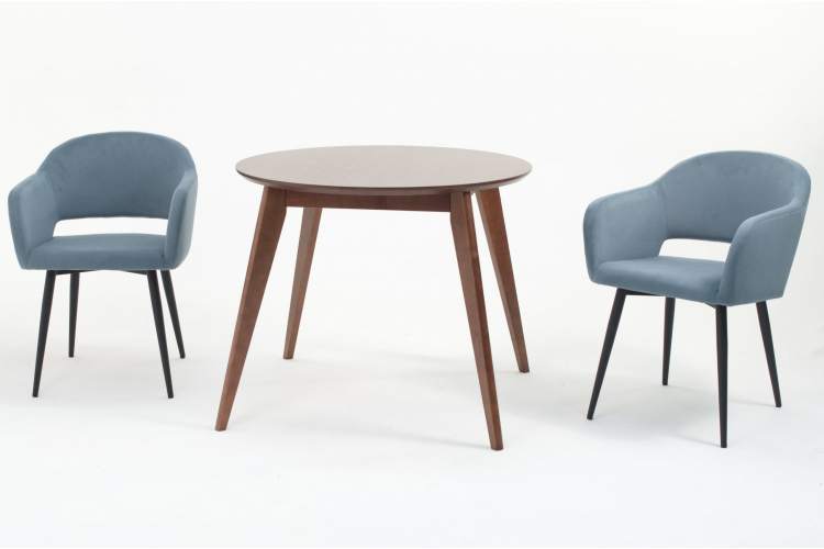Стол Сканди К 100 орех с креслами Пичч велюр синий-1