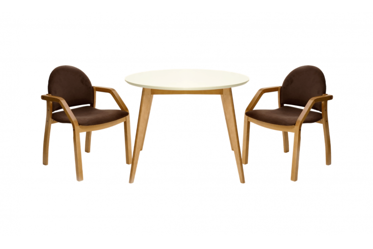 Стол Сканди К 100 натур/слоновая кость со стульями Джуно натур велюр коричневый