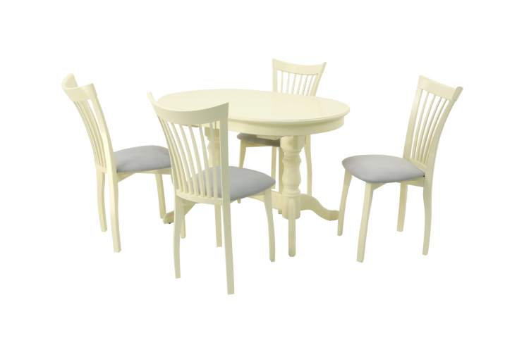 Обеденная группа стол Бизе со стульями Миранда,слоновая кость, серый