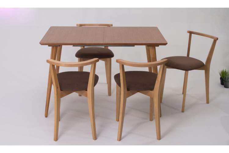 Стол Монте 120 натур со стульями Франк натур велюр коричневый-1