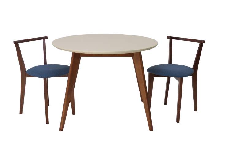 Стол Сканди К 90 орех/слоновая кость со стульями Франк орех рогожка синий
