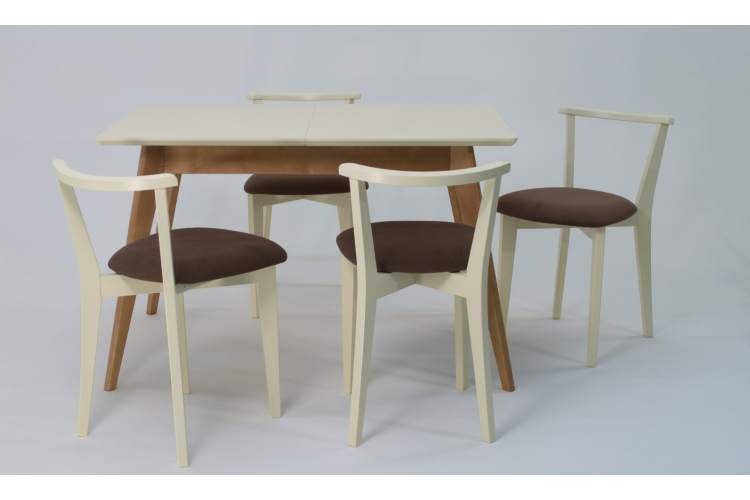 Стол Сканди 120 натур/слоновая кость со стульями Франк слоновая кость велюр коричневый-1