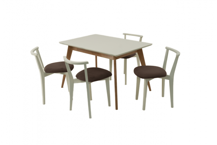 Стол Сканди 120 натур/слоновая кость со стульями Франк слоновая кость велюр коричневый