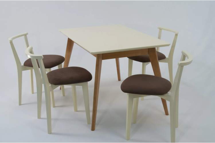 Стол Сканди 120 натур/слоновая кость со стульями Франк слоновая кость велюр коричневый-2