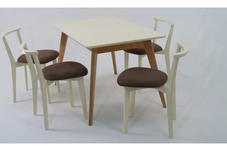 Стол Сканди 120 натур/слоновая кость со стульями Франк слоновая кость велюр коричневый-3