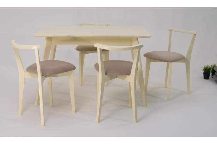 Стол Сканди 120 слоновая кость со стульями Франк слоновая кость велюр бежевый-1