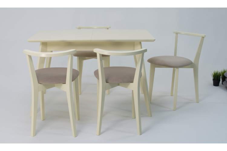 Стол Сканди 120 слоновая кость со стульями Франк слоновая кость велюр бежевый-5