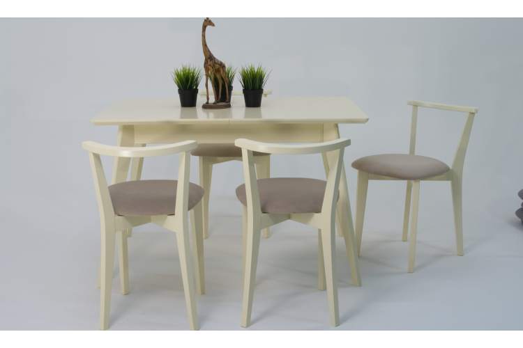 Стол Сканди 120 слоновая кость со стульями Франк слоновая кость велюр бежевый-3