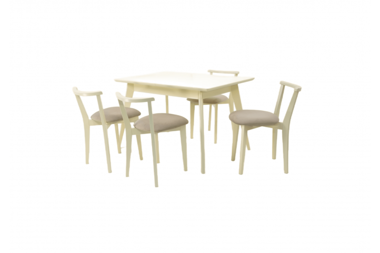 Стол Сканди 120 слоновая кость со стульями Франк слоновая кость велюр бежевый