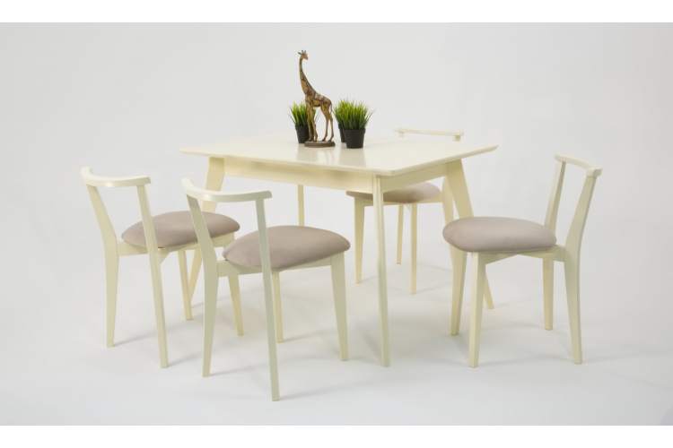 Стол Сканди 120 слоновая кость со стульями Франк слоновая кость велюр бежевый-2