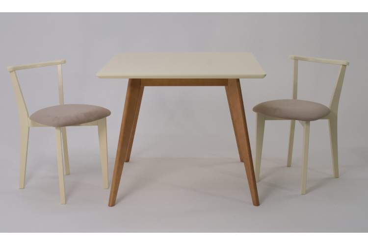 Стол Сканди М 90 натур/слоновая кость со стульями Франк слоновая кость велюр бежевый-3