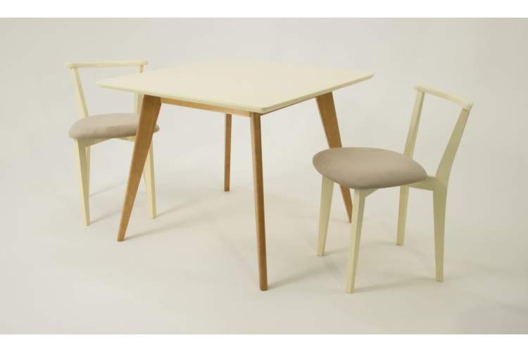 Стол Сканди М 90 натур/слоновая кость со стульями Франк слоновая кость велюр бежевый-2