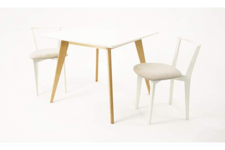 Стол Сканди М 90 натур/слоновая кость со стульями Франк слоновая кость велюр бежевый-1