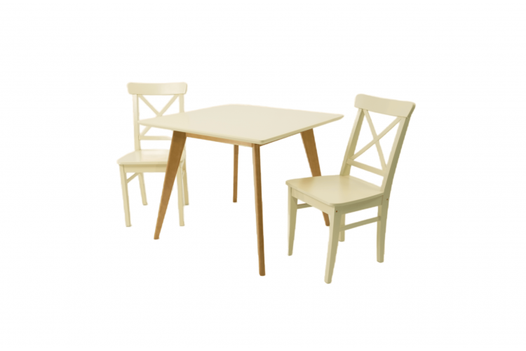 Стол Сканди М 90 орех/слоновая кость со стульями Ингольф слоновая кость