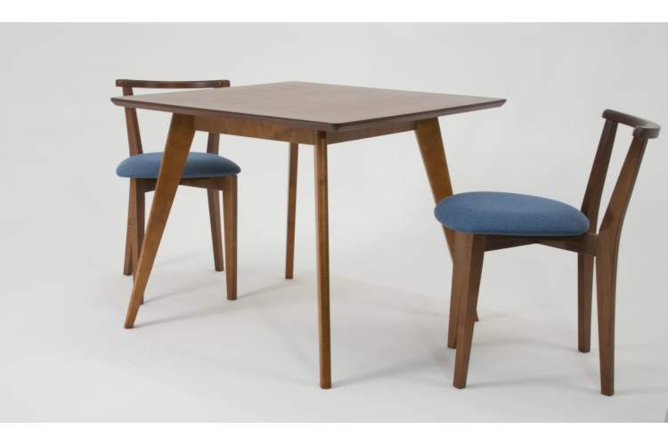 Стол Сканди М 100 орех со стульями Франк орех рогожка синий-1