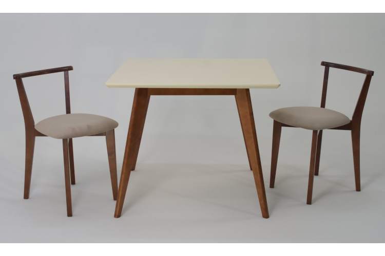Стол Сканди М 100 орех/слоновая кость со стульями Франк орех велюр бежевый-2