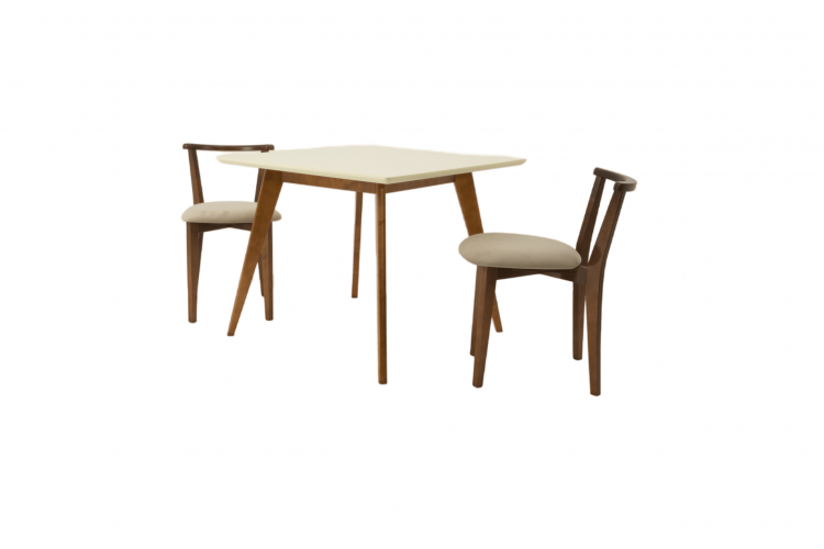 Стол Сканди М 100 орех/слоновая кость со стульями Франк орех велюр бежевый