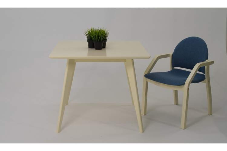 Стол Сканди М 90 слоновая кость со стульями Джуно слоновая кость рогожка синий-2