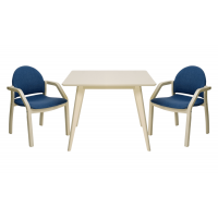 Стол Сканди М 90 слоновая кость со стульями Джуно слоновая кость рогожка синий