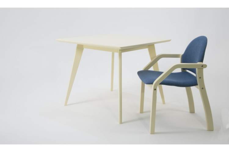 Стол Сканди М 90 слоновая кость со стульями Джуно слоновая кость рогожка синий-1