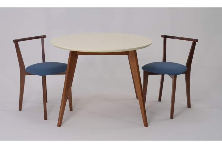 Стол Сканди К 100 орех/слоновая кость со стульями Франк орех рогожка синий-2