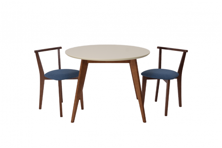 Стол Сканди К 100 орех/слоновая кость со стульями Франк орех рогожка синий