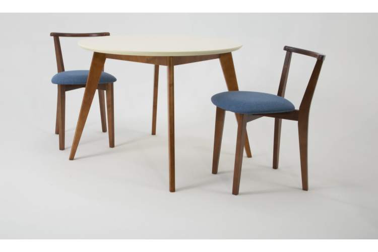 Стол Сканди К 100 орех/слоновая кость со стульями Франк орех рогожка синий-1