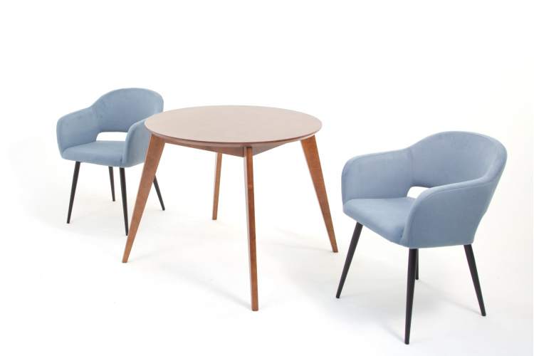 Стол Сканди К 90 орех с креслами Пичч велюр синий