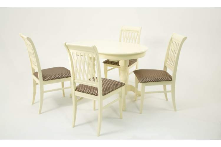 Обеденная группа стол Бизе со стульями Рич,слоновая кость, ромб коричневый-2