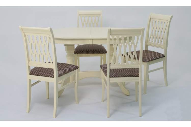 Обеденная группа стол Бизе со стульями Рич,слоновая кость, ромб коричневый-1