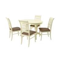 Обеденная группа стол Бизе со стульями Рич,слоновая кость, ромб коричневый