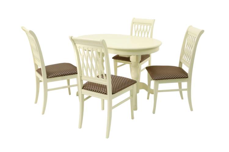 Обеденная группа стол Бизе со стульями Рич,слоновая кость, ромб коричневый