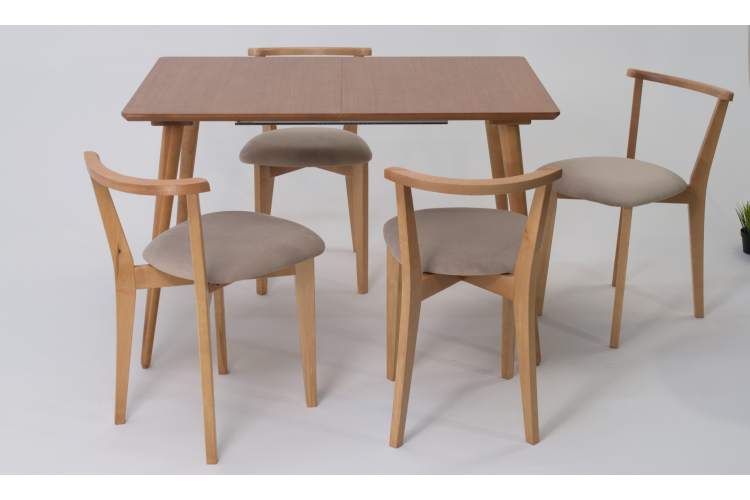 Стол Монте 120 натур со стульями Франк натур велюр бежевый-1