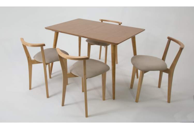 Стол Монте 120 натур со стульями Франк натур велюр бежевый-2