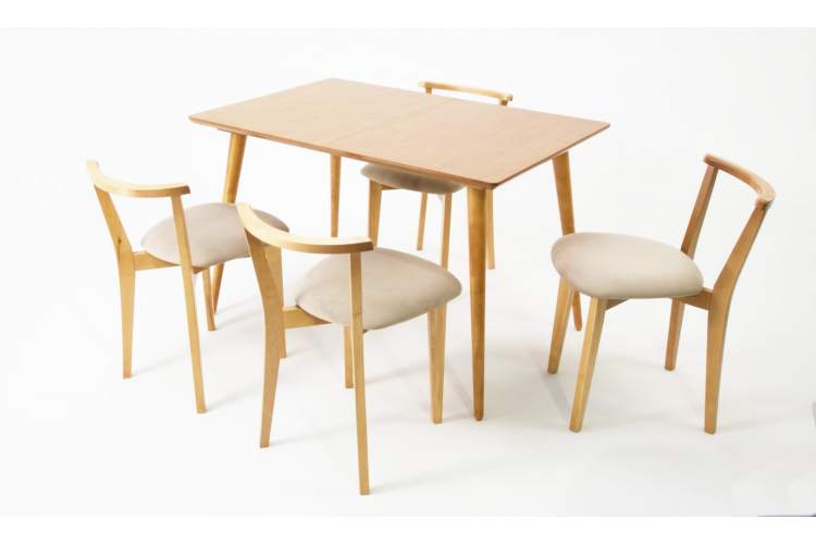 Стол Монте 120 натур со стульями Франк натур велюр бежевый