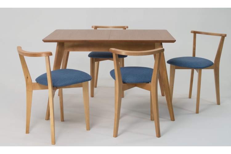 Стол Сканди 120 натур со стульями Франк натур рогожка синий-1