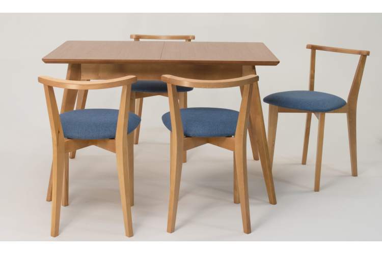 Стол Сканди 120 натур со стульями Франк натур рогожка синий-3