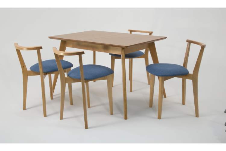 Стол Сканди 120 натур со стульями Франк натур рогожка синий-2
